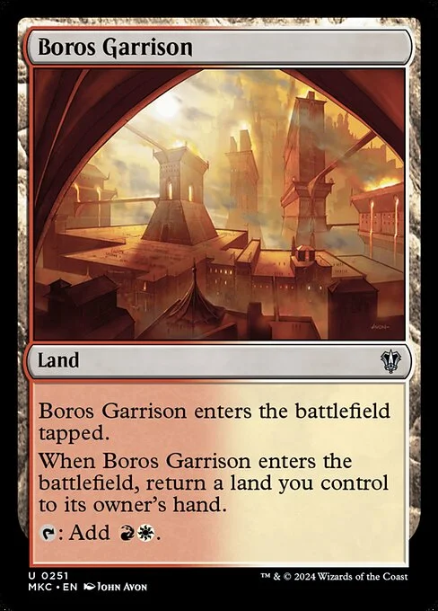 Boros Garrison, carta Magic di tipo Land illustrata da John Avon