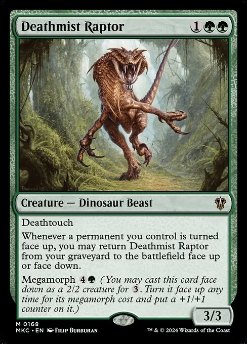 Deathmist Raptor, carta Magic di tipo Creature — Dinosaur Beast illustrata da Filip Burburan