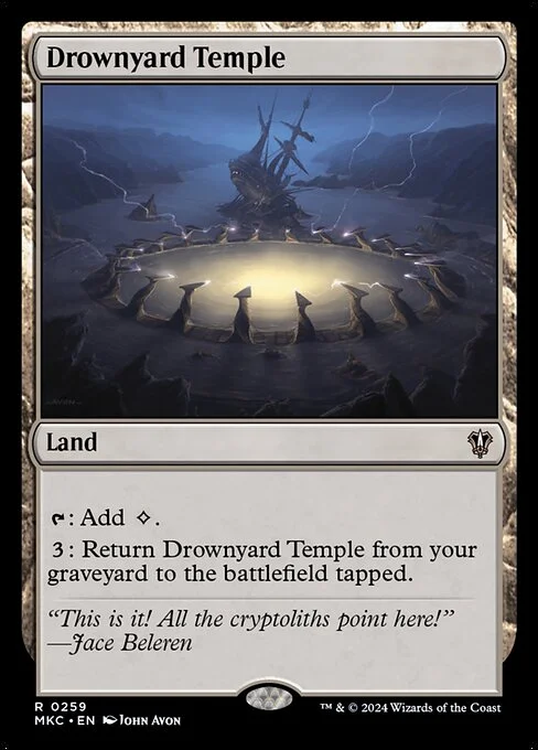 Drownyard Temple, carta Magic di tipo Land illustrata da John Avon