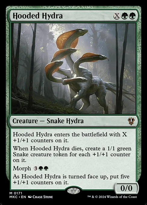 Hooded Hydra, carta Magic di tipo Creature — Snake Hydra illustrata da Chase Stone