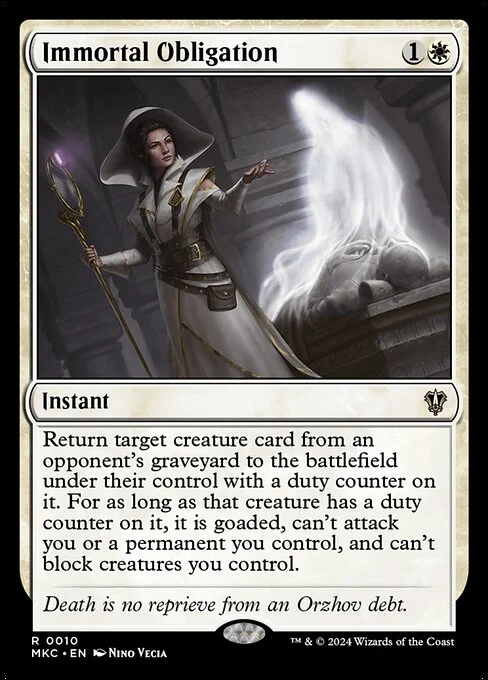 Immortal Obligation, carta Magic di tipo Instant illustrata da Nino Vecia