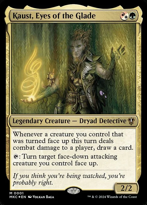 Kaust, Eyes of the Glade, carta Magic di tipo Legendary Creature — Dryad Detective illustrata da Volkan Baǵa