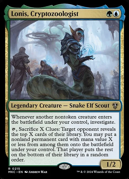 Lonis, Cryptozoologist, carta Magic di tipo Legendary Creature — Snake Elf Scout illustrata da Andrew Mar