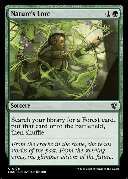 Nature's Lore, carta Magic di tipo Sorcery illustrata da Julie Dillon