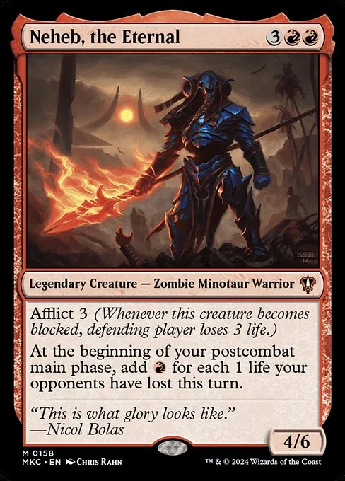 Neheb, the Eternal, carta Magic di tipo Legendary Creature — Zombie Minotaur Warrior illustrata da Chris Rahn