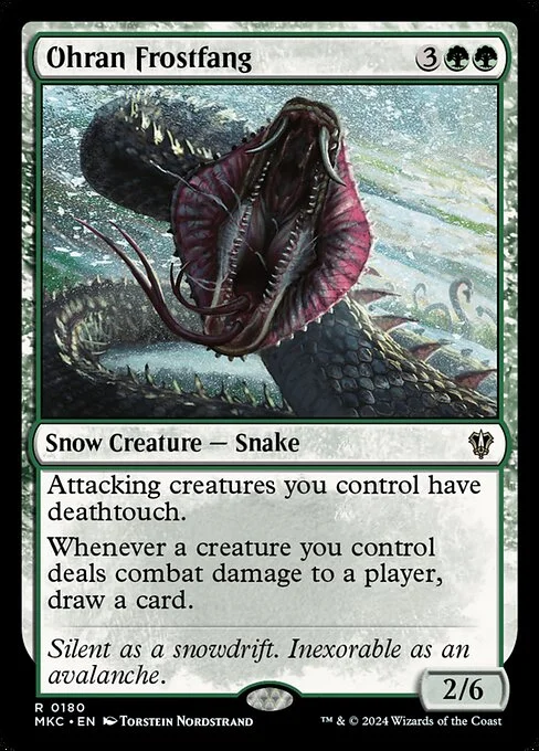 Ohran Frostfang, carta Magic di tipo Snow Creature — Snake illustrata da Torstein Nordstrand