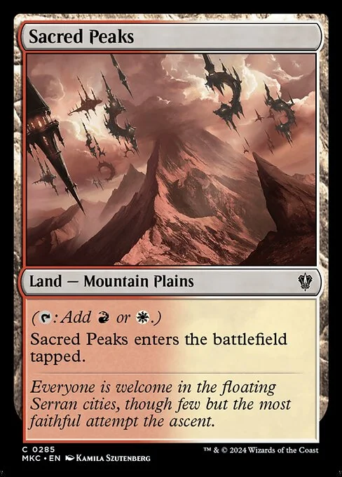 Sacred Peaks, carta Magic di tipo Land — Mountain Plains illustrata da Kamila Szutenberg