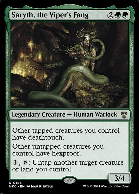 Saryth, the Viper's Fang, carta Magic di tipo Legendary Creature — Human Warlock illustrata da Igor Kieryluk