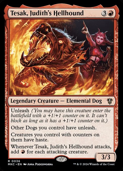 Tesak, Judith's Hellhound, carta Magic di tipo Legendary Creature — Elemental Dog illustrata da Anna Podedworna