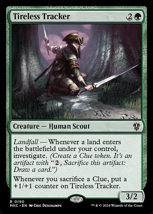 Tireless Tracker, carta Magic di tipo Creature — Human Scout illustrata da Eric Deschamps