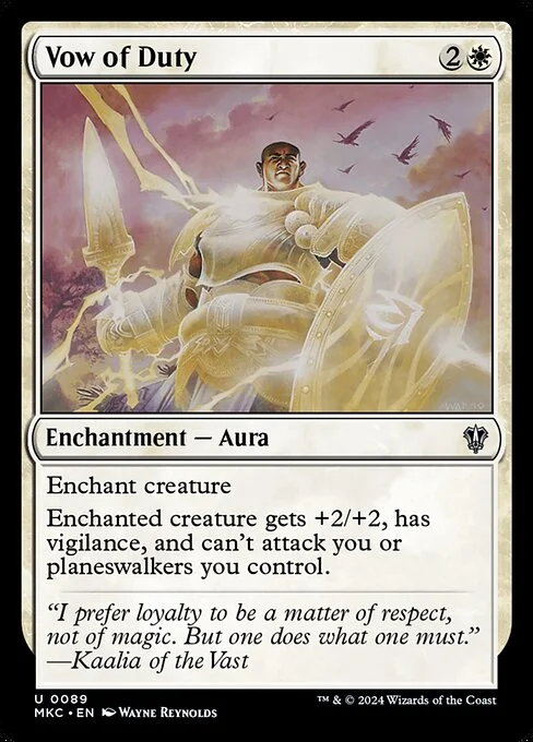 Vow of Duty, carta Magic di tipo Enchantment — Aura illustrata da Wayne Reynolds