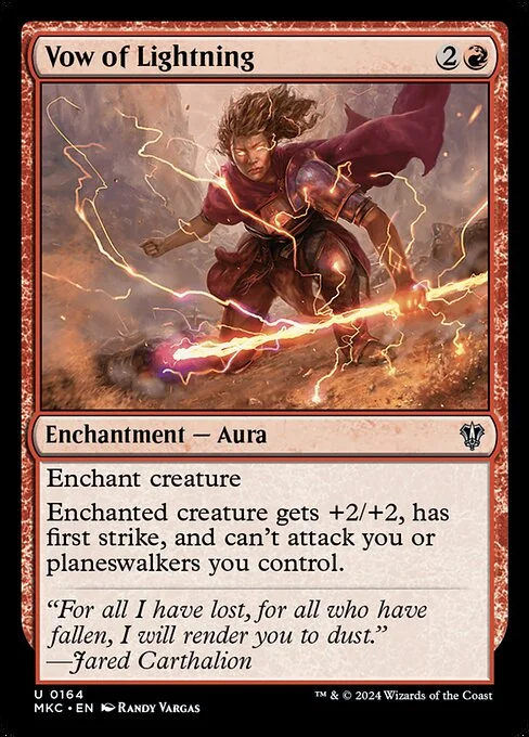 Vow of Lightning, carta Magic di tipo Enchantment — Aura illustrata da Randy Vargas