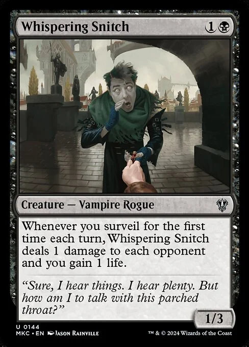Whispering Snitch, carta Magic di tipo Creature — Vampire Rogue illustrata da Jason Rainville