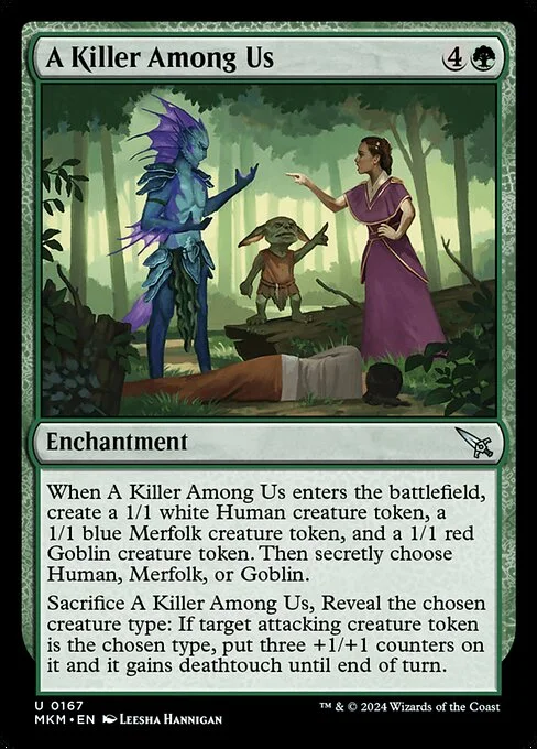 A Killer Among Us, carta Magic di tipo Enchantment illustrata da Leesha Hannigan