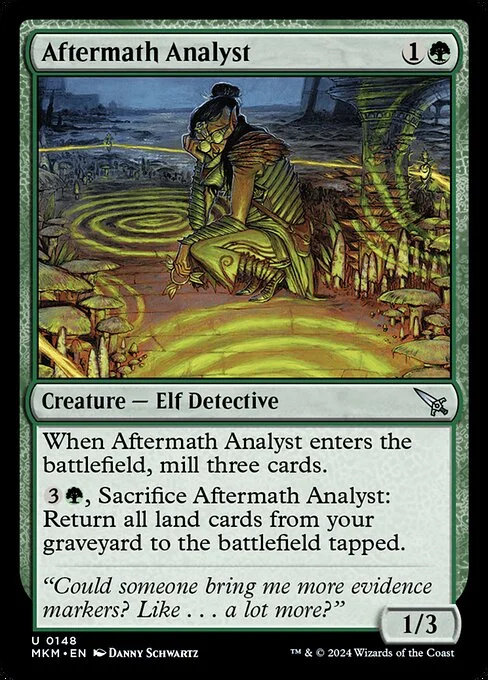 Aftermath Analyst, carta Magic di tipo Creature — Elf Detective illustrata da Danny Schwartz