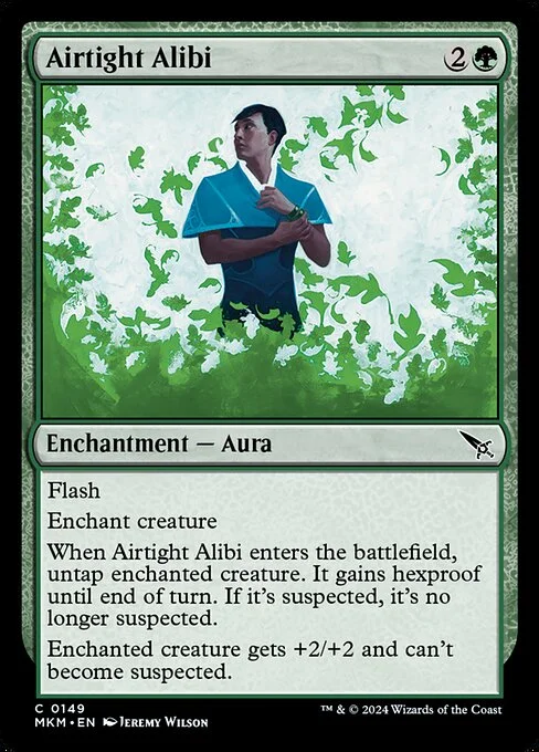 Airtight Alibi, carta Magic di tipo Enchantment — Aura illustrata da Jeremy Wilson