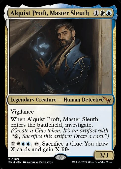 Alquist Proft, Master Sleuth, carta Magic di tipo Legendary Creature — Human Detective illustrata da Andreas Zafiratos