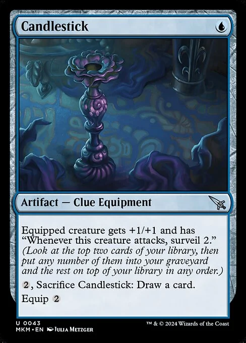 Candlestick, carta Magic di tipo Artifact — Clue Equipment illustrata da Julia Metzger