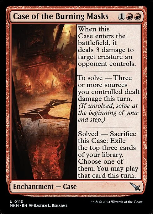Case of the Burning Masks, carta Magic di tipo Enchantment — Case illustrata da Bastien L. Deharme