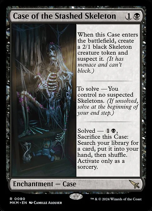 Case of the Stashed Skeleton, carta Magic di tipo Enchantment — Case illustrata da Camille Alquier