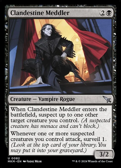 Clandestine Meddler, carta Magic di tipo Creature — Vampire Rogue illustrata da Jodie Muir