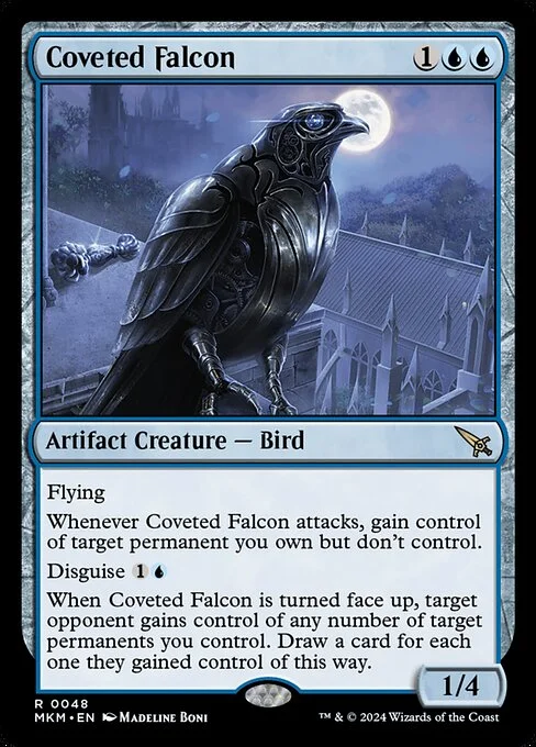 Coveted Falcon, carta Magic di tipo Artifact Creature — Bird illustrata da Madeline Boni