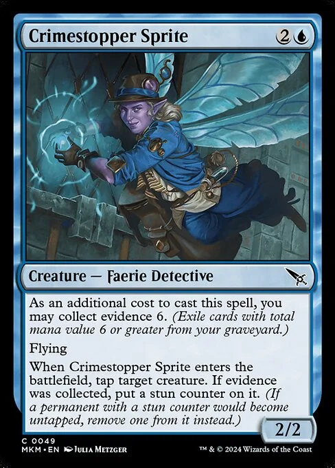 Crimestopper Sprite, carta Magic di tipo Creature — Faerie Detective illustrata da Julia Metzger