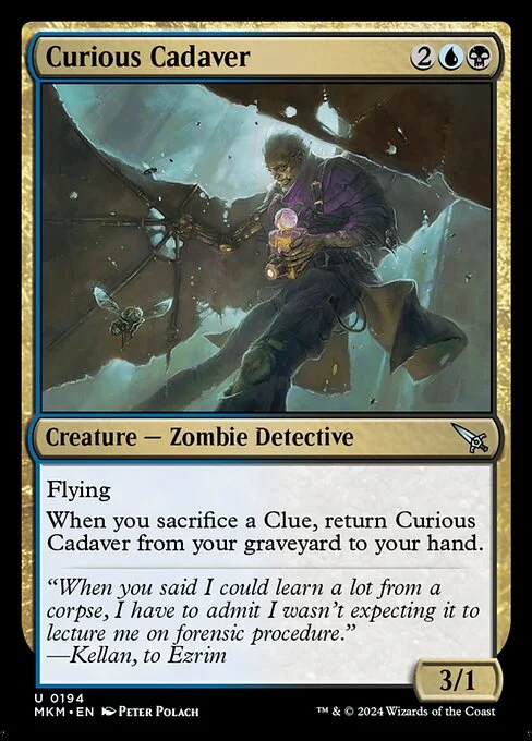 Curious Cadaver, carta Magic di tipo Creature — Zombie Detective illustrata da Peter Polach