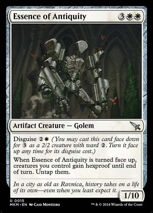 Essence of Antiquity, carta Magic di tipo Artifact Creature — Golem illustrata da Caio Monteiro