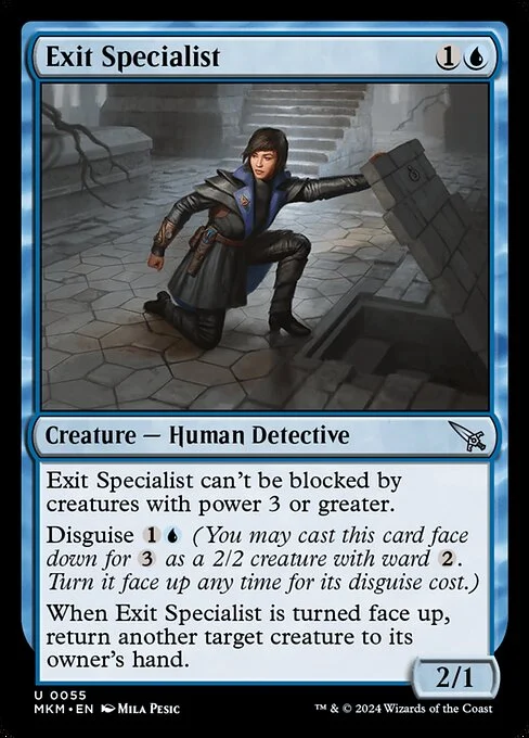 Exit Specialist, carta Magic di tipo Creature — Human Detective illustrata da Mila Pesic