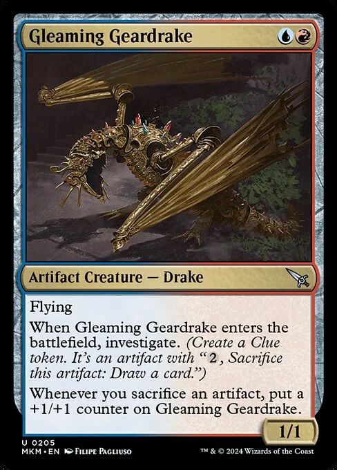 Gleaming Geardrake, carta Magic di tipo Artifact Creature — Drake illustrata da Filipe Pagliuso