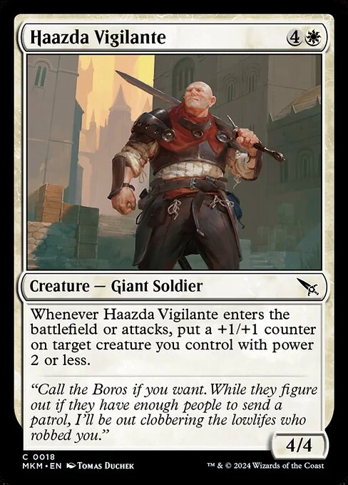 Haazda Vigilante, carta Magic di tipo Creature — Giant Soldier illustrata da Tomas Duchek