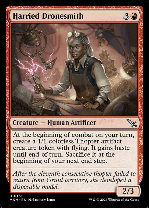 Harried Dronesmith, carta Magic di tipo Creature — Human Artificer illustrata da Lindsey Look