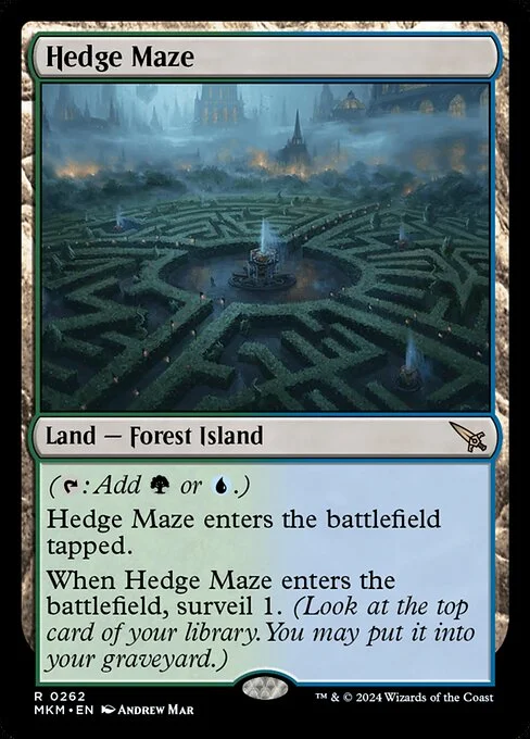 Hedge Maze, carta Magic di tipo Land — Forest Island illustrata da Andrew Mar