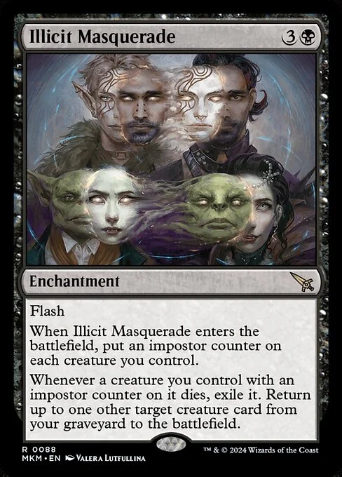Illicit Masquerade, carta Magic di tipo Enchantment illustrata da Valera Lutfullina