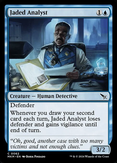 Jaded Analyst, carta Magic di tipo Creature — Human Detective illustrata da Borja Pindado