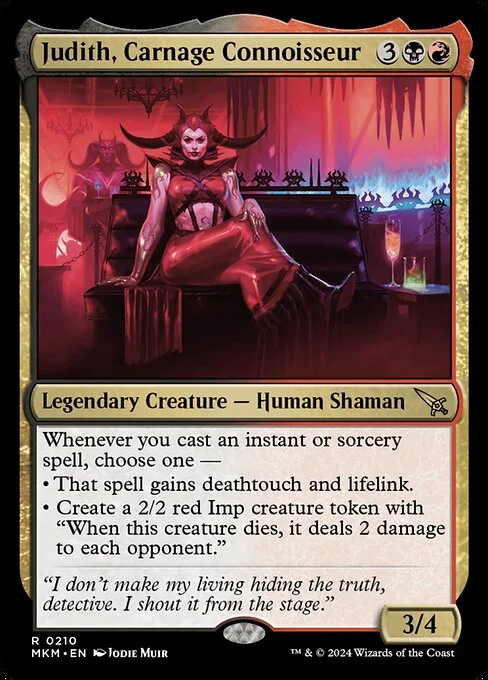 Judith, Carnage Connoisseur, carta Magic di tipo Legendary Creature — Human Shaman illustrata da Jodie Muir