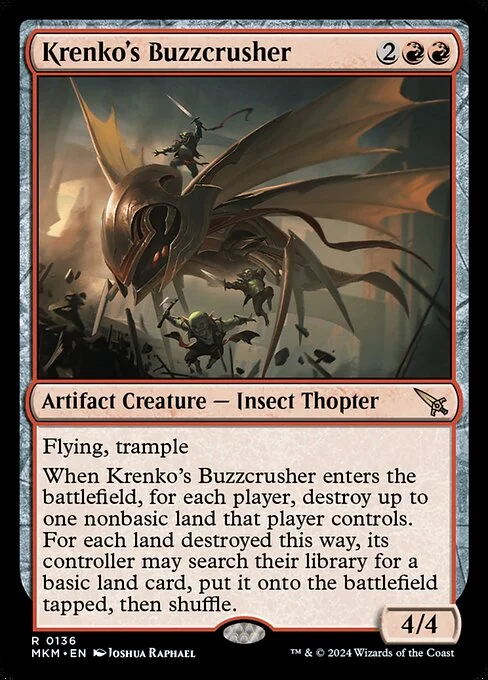 Krenko's Buzzcrusher, carta Magic di tipo Artifact Creature — Insect Thopter illustrata da Joshua Raphael