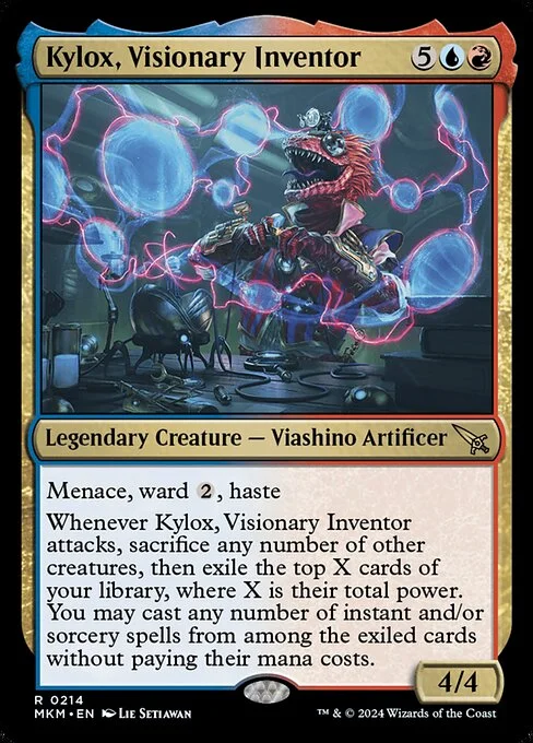 Kylox, Visionary Inventor, carta Magic di tipo Legendary Creature — Lizard Artificer illustrata da Lie Setiawan