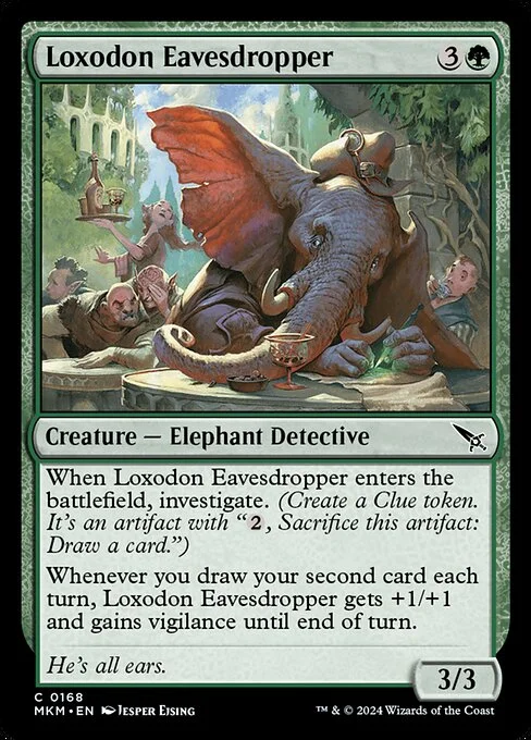 Loxodon Eavesdropper, carta Magic di tipo Creature — Elephant Detective illustrata da Jesper Ejsing