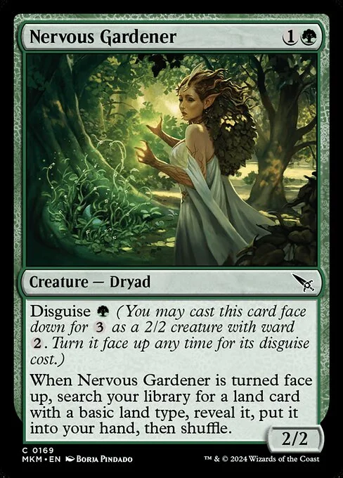 Nervous Gardener, carta Magic di tipo Creature — Dryad illustrata da Borja Pindado