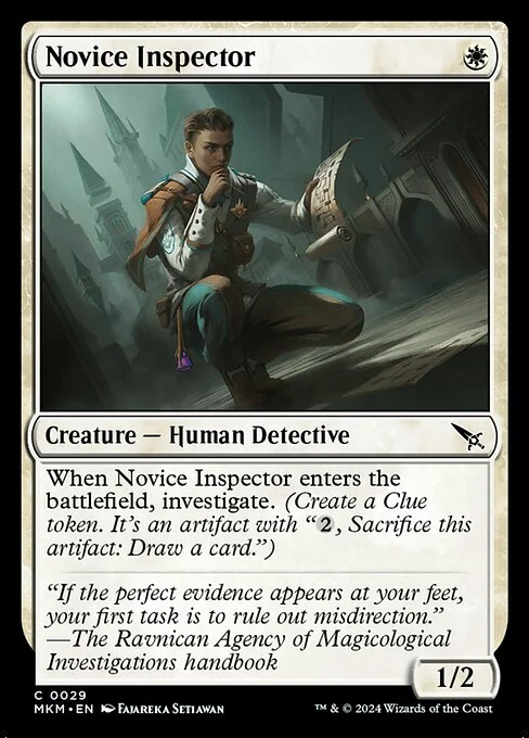 Novice Inspector, carta Magic di tipo Creature — Human Detective illustrata da Fajareka Setiawan
