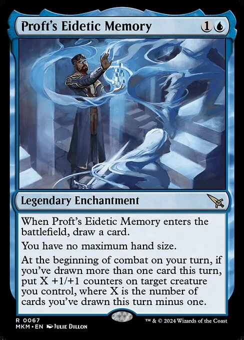Proft's Eidetic Memory, carta Magic di tipo Legendary Enchantment illustrata da Julie Dillon