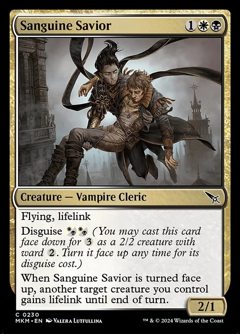 Sanguine Savior, carta Magic di tipo Creature — Vampire Cleric illustrata da Valera Lutfullina