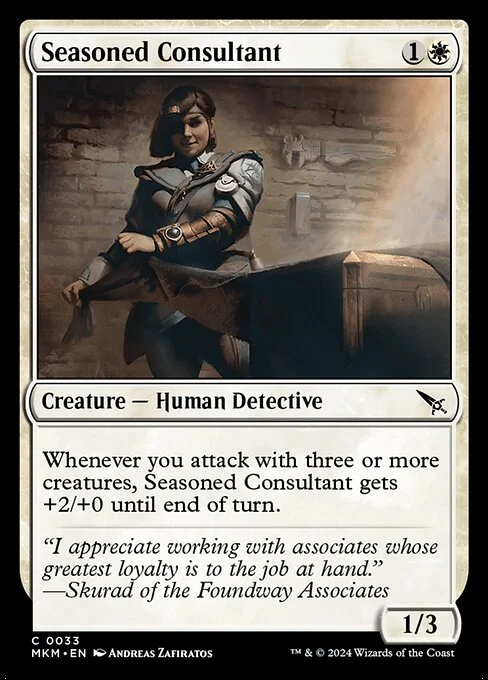 Seasoned Consultant, carta Magic di tipo Creature — Human Detective illustrata da Andreas Zafiratos