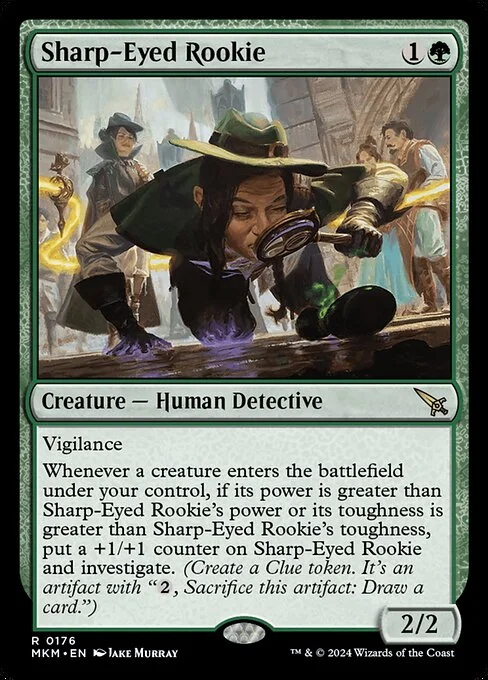 Sharp-Eyed Rookie, carta Magic di tipo Creature — Human Detective illustrata da Jake Murray