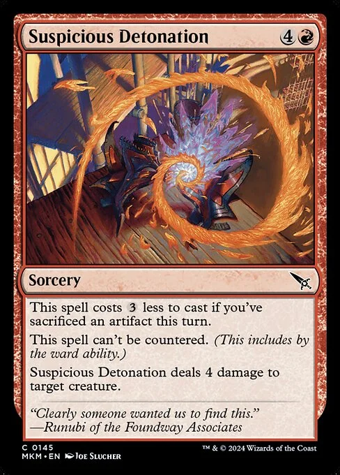 Suspicious Detonation, carta Magic di tipo Sorcery illustrata da Joe Slucher