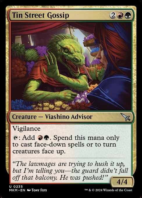 Tin Street Gossip, carta Magic di tipo Creature — Lizard Advisor illustrata da Tony Foti