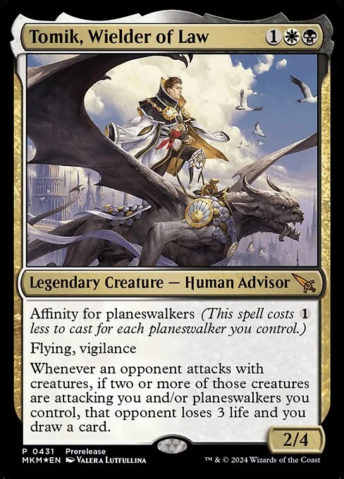 Tomik, Wielder of Law, carta Magic di tipo Legendary Creature — Human Advisor illustrata da Valera Lutfullina