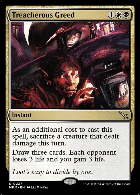 Treacherous Greed, carta Magic di tipo Instant illustrata da Eli Minaya